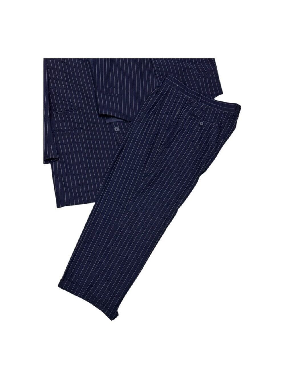 VITTORIO ST ANGELO SUIT Pinstripe Luxury Designer 3-Piece Blue Business Mens 44R - Picture 6 of 10